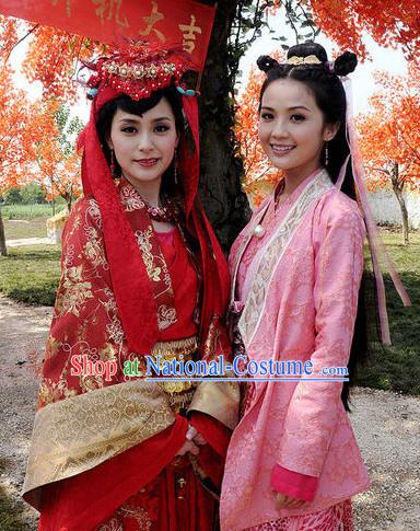 Red Chinese Wedding Dress and Hair Ornaments Complete Set