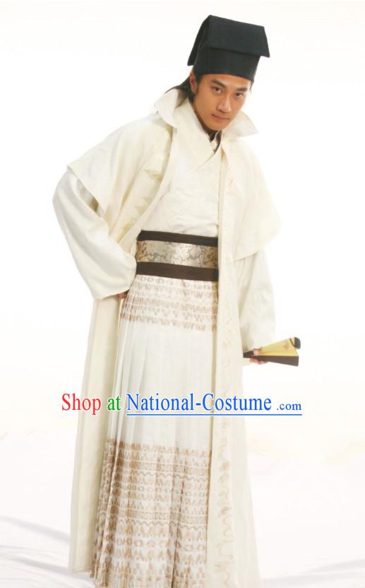 Chinese Royal Family Scholar Poet Hanfu Clothing and Hat for Men