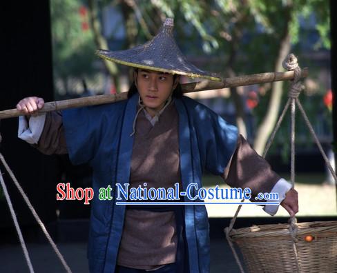 Ancient Chinese Servant Costume and Hat Complete Set