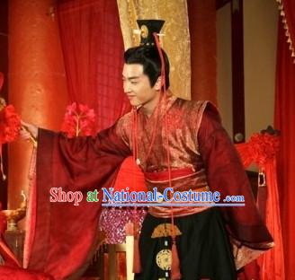 Red Chinese Wedding Bridegrooms Clothing Complete Set