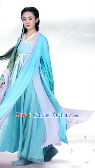 Blue Ancient Chinese Fairy Costumes for Girls