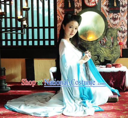 Wide Sleeves Chinese Empress Blue Beauty Clothes