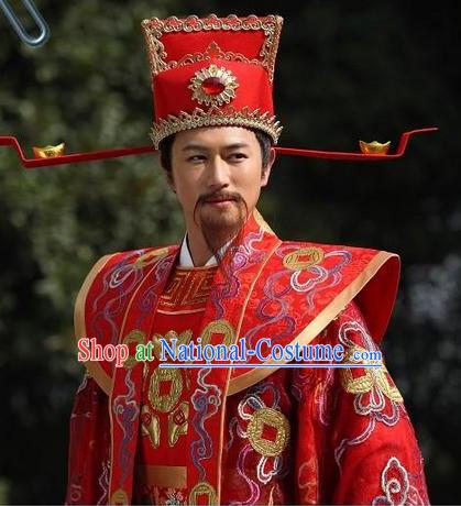 Traditional Chinese Cai Shen Clothing and Hat