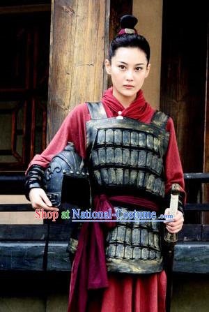 Chinese Costume Chinese Qin Dynasty Period Classic Red Female Superhero Armor Suit Costumes Complete Set for Men or Women