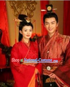 Chinese Classic Red Wedding Dresses Men and Women 2 Complete Sets