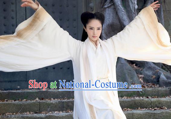 China White Hanfu Film Costumes Complete Set