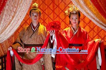 China Classical Red Wedding Clothes Film Costumes 2 Complete Sets