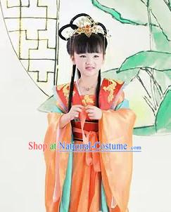 China Tang Princess Costumes and Headwear Complete Set for Kids