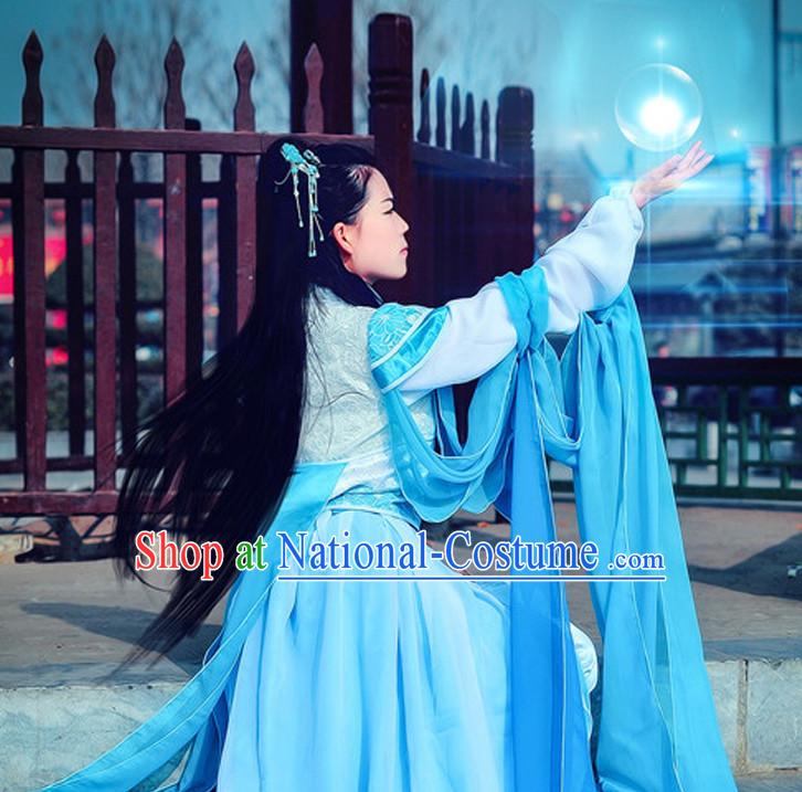 Ancient Chinese Blue Fairy Costumes Complete Set