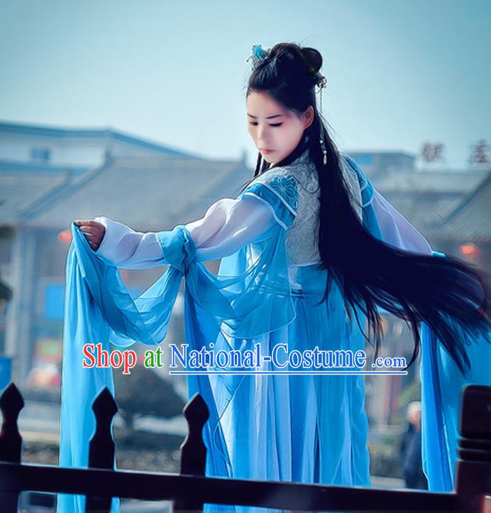 Ancient Chinese Blue Fairy Costumes Complete Set