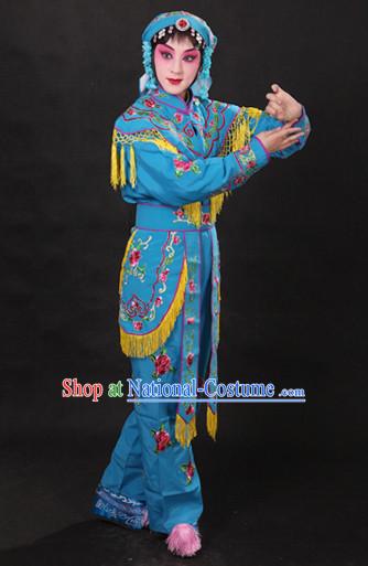 China Peking Opera Blue Superheroine Costumes