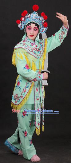 Light Green China Peking Opera Superheroine Costumes