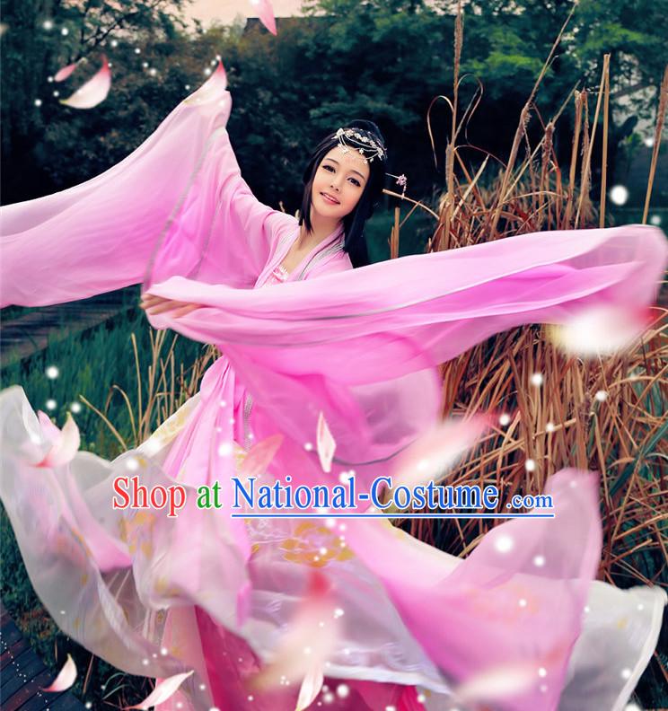 Asian Pink Fairy Wide Sleeves Classical Dancing Costumes Complete Set