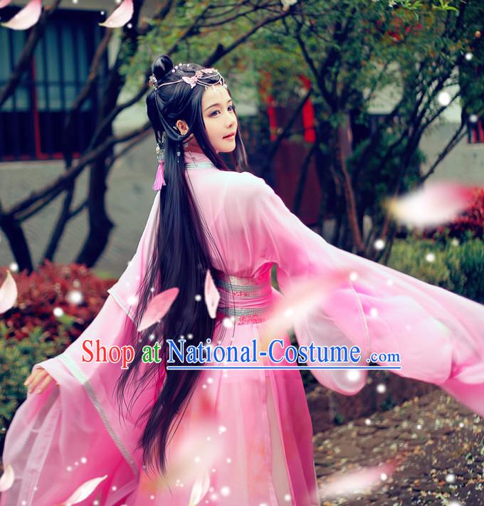 China Pink Fairy Wide Sleeves Classical Dancing Costumes Complete Set