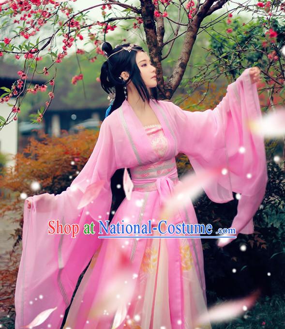 China Pink Fairy Wide Sleeves Classical Dancing Costumes Complete Set