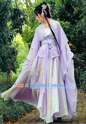 China Purple Fairy Wide Sleeves Classical Dance Costumes Complete Set