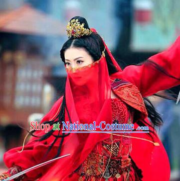 China Ancient Mysterious Swordswomen Costumes and Accessories Complete Set