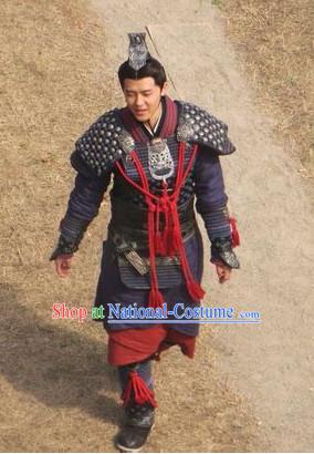 China Ancient General Superhero Armor Costumes and Headwear Complete Set