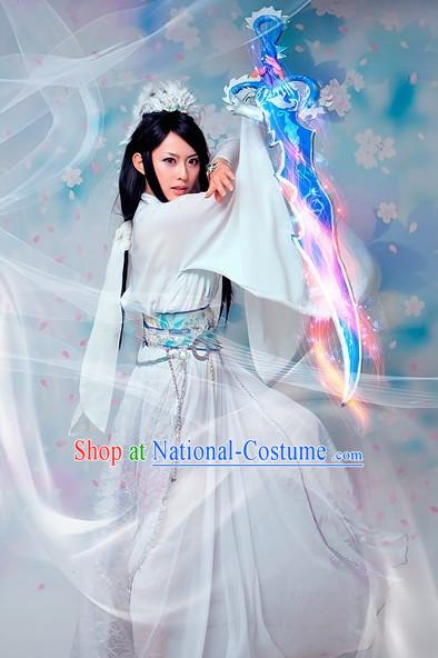 Asian White Goddess Costumes and Hair Accessories