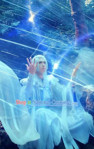 Asian Traditional Magician White Costumes and Accessories for Men