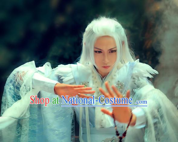 Asian Traditional Magician White Costumes and Accessories for Men