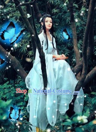 Pure White China Beauty Hanfu Dress for Women