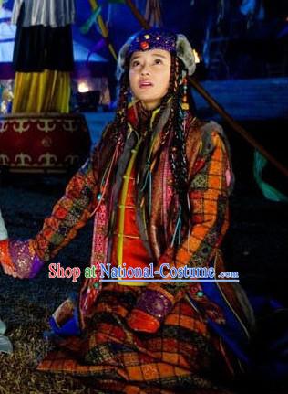 Traditional Mongolian Princess Robe Dresses and Hat