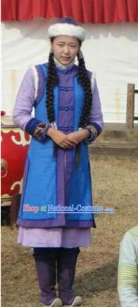 Traditional Mongolian Long Robe and Hat for Women