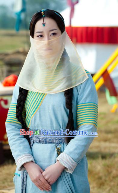 Traditional Mongolian Long Robe and Hat for Women