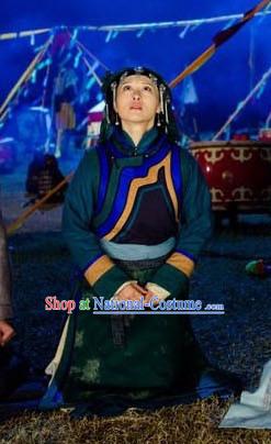 Traditional Mongolian Long Robe and Headwear for Girls