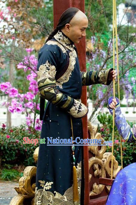 Qing Dynasty Long Dragon Robe and Hat Complete Set