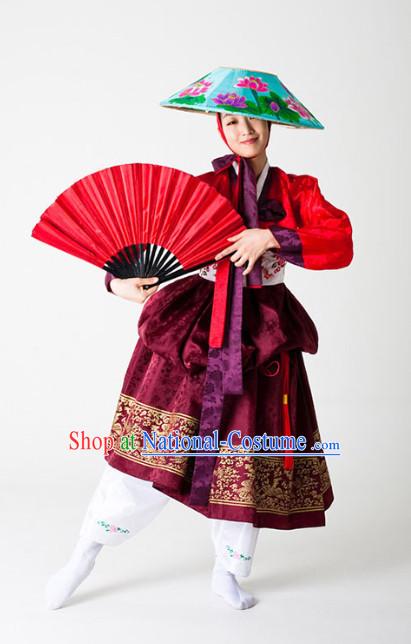 Korean Traditional Fan Dance Costumes and Hat for Women