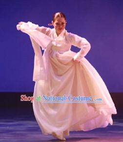 Pure White Korean Classical Dance Costumes for Women