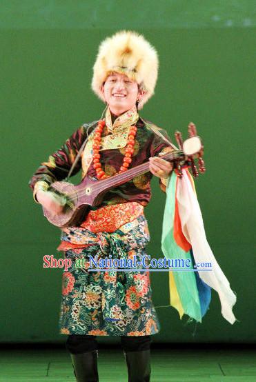 Mongolian Musician Traditional Dress and Hat for Men