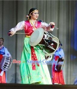 Korean Traditional Drum Dancing Costumes and Headpiece for Women