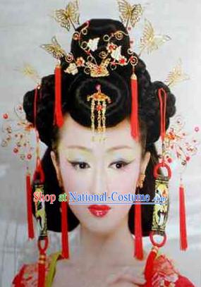 Chinese Wedding Black Wig and Hair Accessories