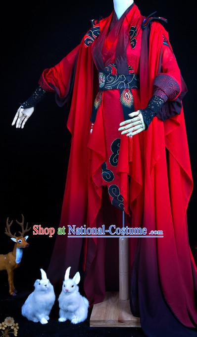 Chinese Traditional Red Swordswoman Cosplay Costumes Complete Set