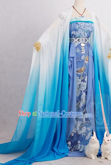 Color Transition Blue White Princess Cosplay Costumes Complete Set