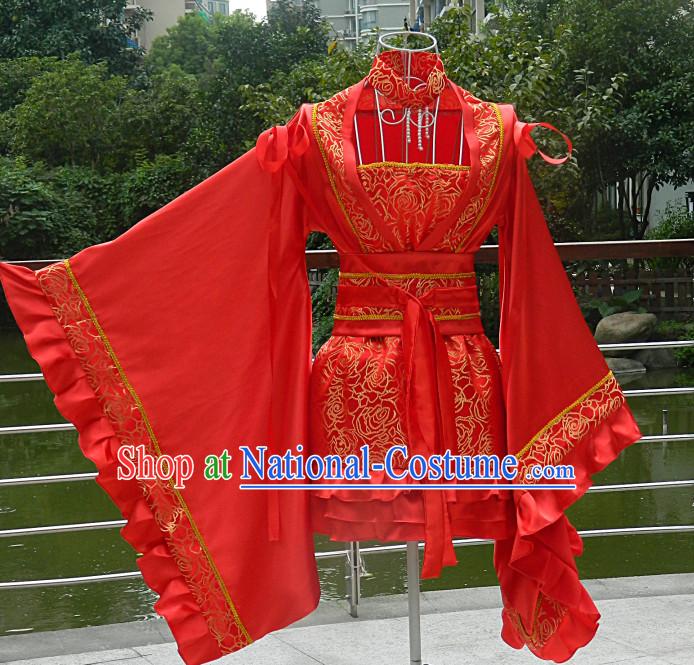 Red Chinese Anime Cosplay Costumes Complete Set