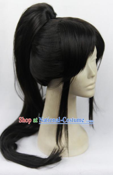 Traditioal Chinese Black Wuxia Long Wig