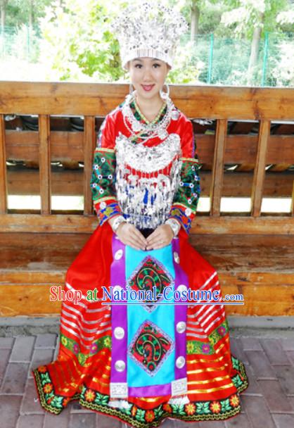 China Hmong Miao Stage Costumes and Hat Complete Set