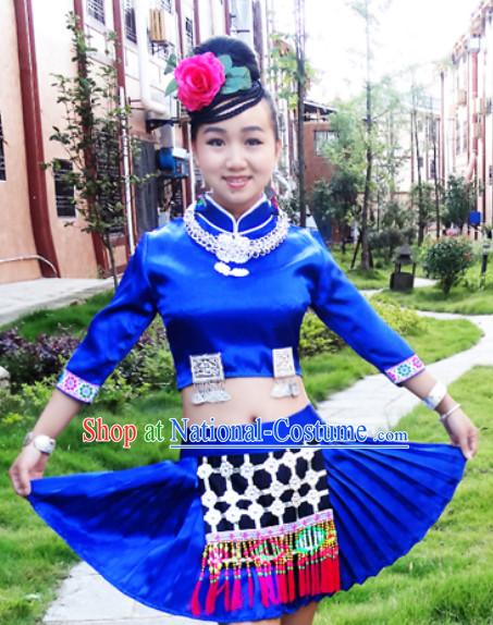 China Hmong Miao Ethnic Costume and Head Pieces for Girls