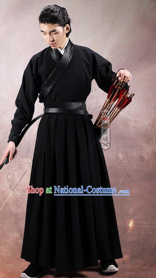 Asian Male Archer Chinese Traditional Black Archer Hanfu Uniform for Men