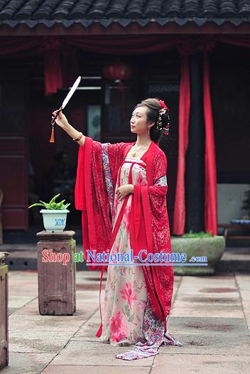 Chinese Traditional Red Hanfu Clothes with Wide Sleeves