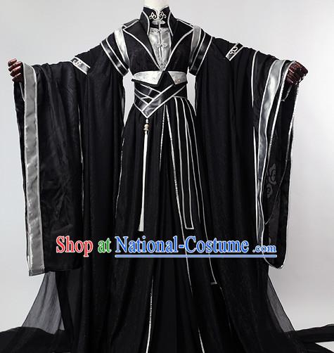 Chinese Traditional Black Hanfu Wide Sleeves Suit