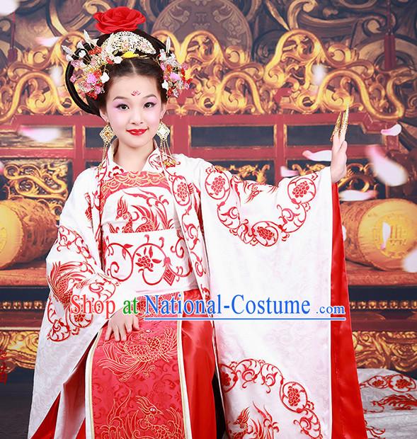 Chinese Empress Costumes and Hair Accessories for Kids Halloween Asian Fashion Ancient China Hanfu