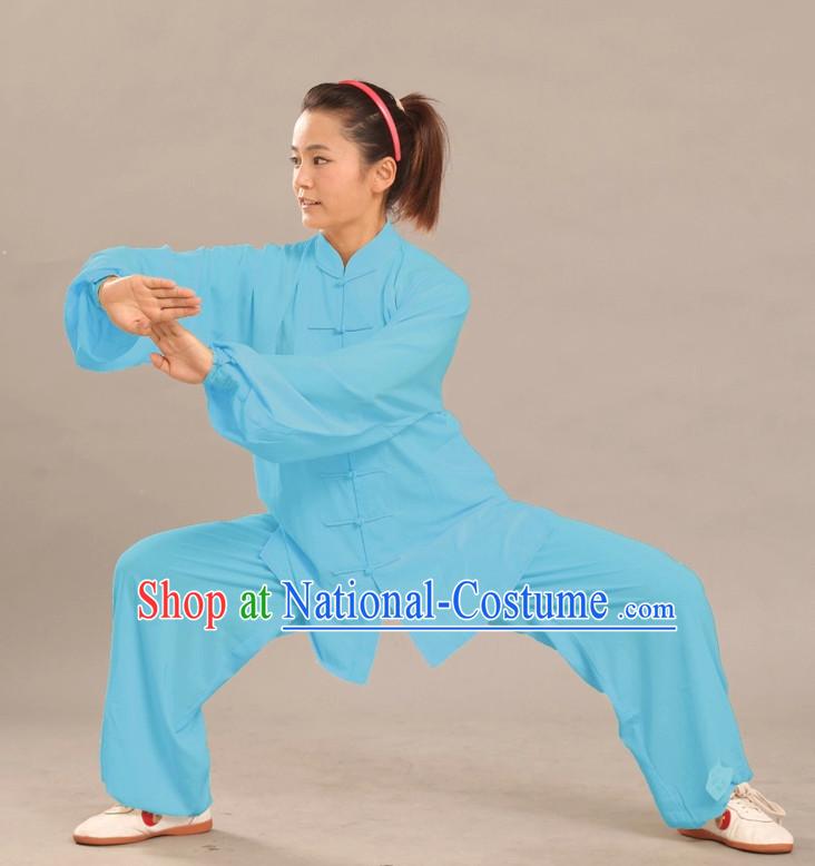 Blue Long Sleeves Flax Martial Arts Practice Suit