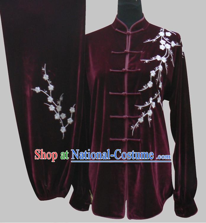 Tradtiional Black Plum Blossom Embroidery Velvet Tai Chi Chuan Competition Suits