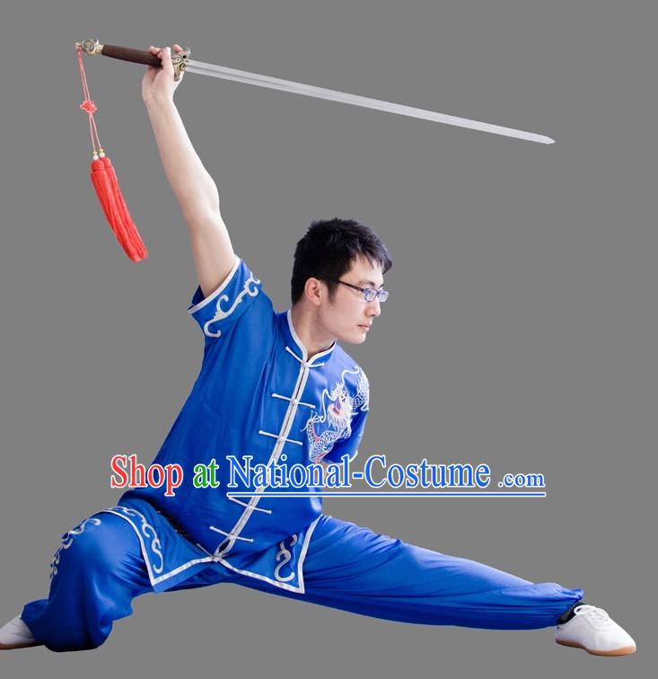 Top China Blue Embroidered Martial Arts Suit