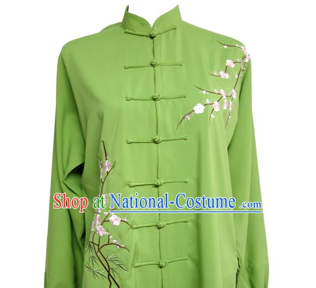 Top China Light Green Plum Blossom Embroidered Flower Taiji Suits